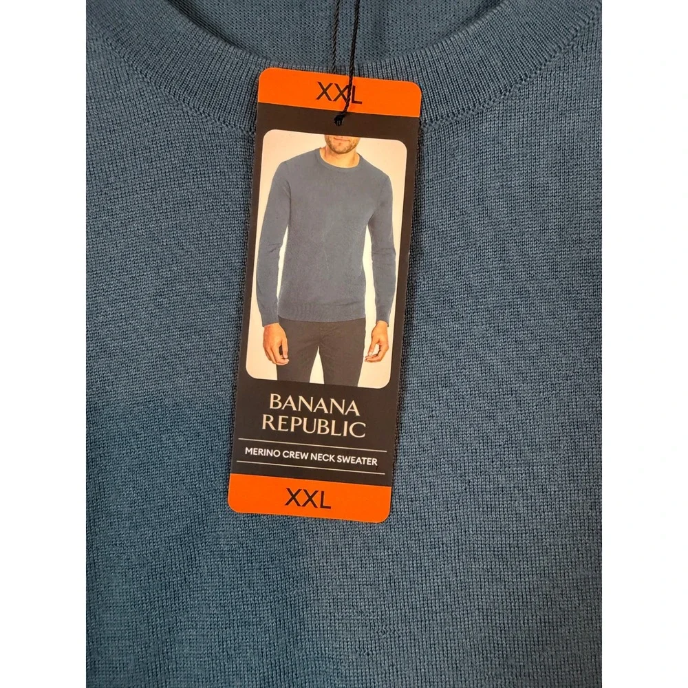NWT Banana Republic Mens XXL Blue Merino Wool Crew Neck Sweater Classic Luxury